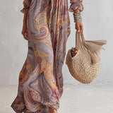 Laura | Chiffon maxi-jurk met paisleyprint en V-hals