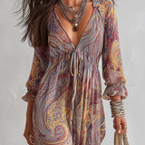 Laura | Chiffon maxi-jurk met paisleyprint en V-hals