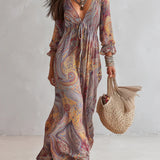 Laura | Chiffon maxi-jurk met paisleyprint en V-hals
