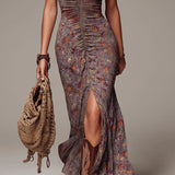 Diana | Geplooide maxi-jurk met bloemenprint