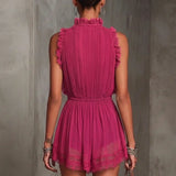 Flora Mono de Chiffon con Diseño Plisado y Ribetes a Rayas Fucsia