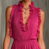 Flora Mono de Chiffon con Diseño Plisado y Ribetes a Rayas Fucsia