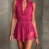 Flora Mono de Chiffon con Diseño Plisado y Ribetes a Rayas Fucsia