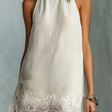 Dafne Vestido Mini Color Marfil con Escote Halter y Detalles de Encaje