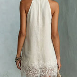 Dafne Vestido Mini Color Marfil con Escote Halter y Detalles de Encaje