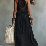 Triana | Zwarte bohemian maxi-jurk met kanten details