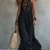 Triana | Zwarte bohemian maxi-jurk met kanten details