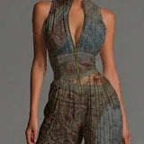 María | Bohemian chiffon jumpsuit met etnische print en wijde pijpen