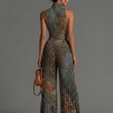 María | Bohemian chiffon jumpsuit met etnische print en wijde pijpen