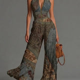 María | Bohemian chiffon jumpsuit met etnische print en wijde pijpen