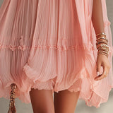 Magdalena Vestido Mini de Chiffon Rosa a Rayas con Escote Halter
