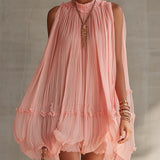 Magdalena Vestido Mini de Chiffon Rosa a Rayas con Escote Halter