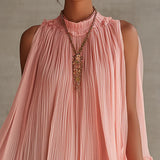 Magdalena Vestido Mini de Chiffon Rosa a Rayas con Escote Halter