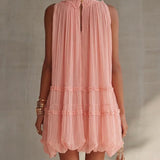 Magdalena Vestido Mini de Chiffon Rosa a Rayas con Escote Halter