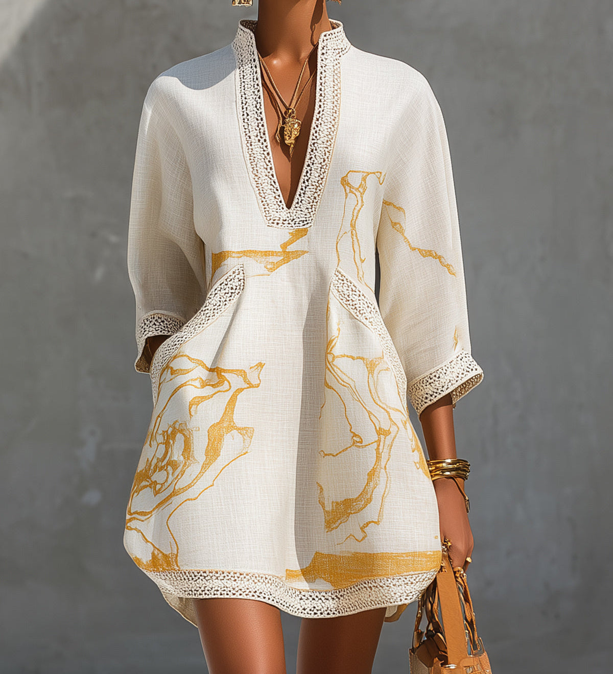 Alissa | Elegante lange jurk met gouden marmerprint