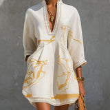 Alissa | Elegante lange jurk met gouden marmerprint