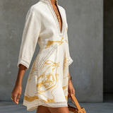 Alissa | Elegante lange jurk met gouden marmerprint