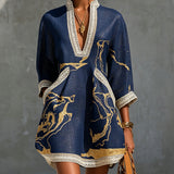Alissa | Elegante lange jurk met gouden marmerprint