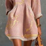 Calista Vestido Mini Rosa de Encaje con Escote en V