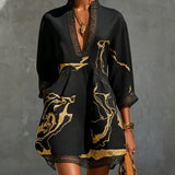 Alissa | Elegante lange jurk met gouden marmerprint