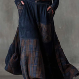 Maxi-jurk met suède look, ruitendetails en vintage bohemien stijl