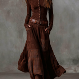 Maxi-jurk met suède look, ruitendetails en vintage bohemien stijl