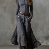Maxi-jurk met suède look, ruitendetails en vintage bohemien stijl