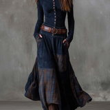 Maxi-jurk met suède look, ruitendetails en vintage bohemien stijl