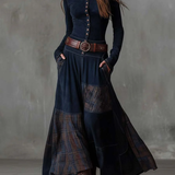 Maxi-jurk met suède look, ruitendetails en vintage bohemien stijl