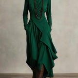 Maxi jurk met hoge hals en bohemien elegantie in paars