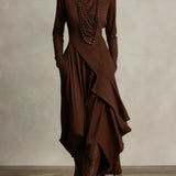 Maxi jurk met hoge hals en bohemien elegantie in paars