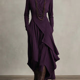 Maxi jurk met hoge hals en bohemien elegantie in paars