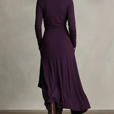 Maxi jurk met hoge hals en bohemien elegantie in paars
