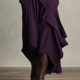 Maxi jurk met hoge hals en bohemien elegantie in paars