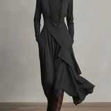 Maxi jurk met hoge hals en bohemien elegantie in paars