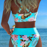 Bikini Contrast Bloemenpatroon Gesplitst