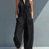 Mouwloze Jumpsuit met Mandarin Kraag en Ontspannen Pasvorm