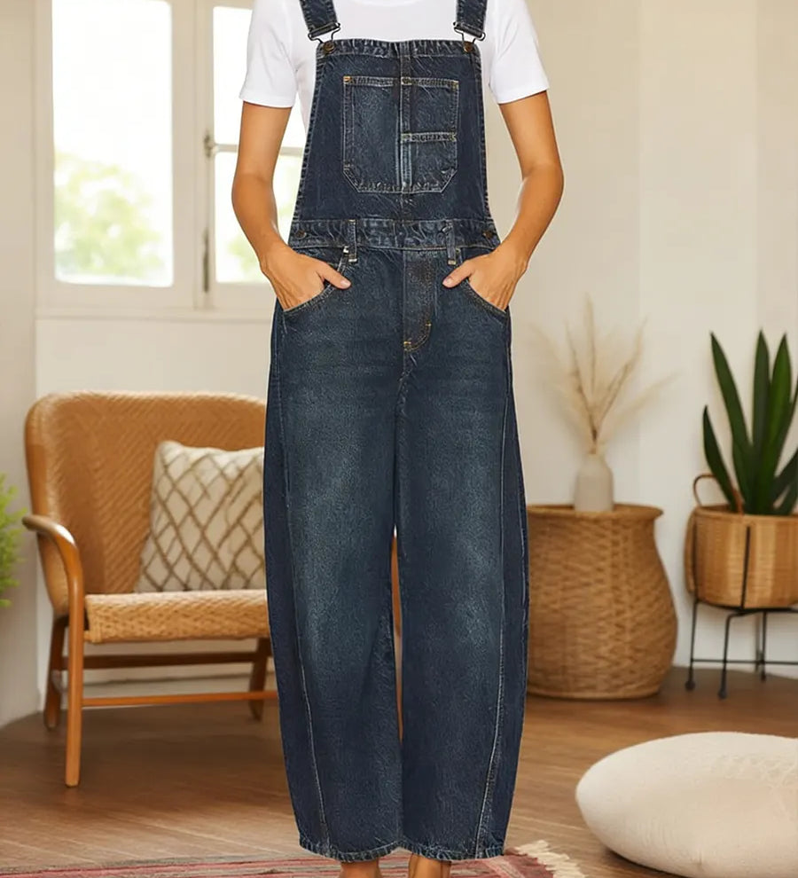 Denim tuinbroek met zakken en relaxte pasvorm