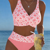 Twee-delig Bikini Met Bh-Snit En Diamantpatroon