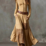 Maxi-jurk met suède look, ruitendetails en vintage bohemien stijl
