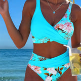 Bikini Contrast Bloemenpatroon Gesplitst