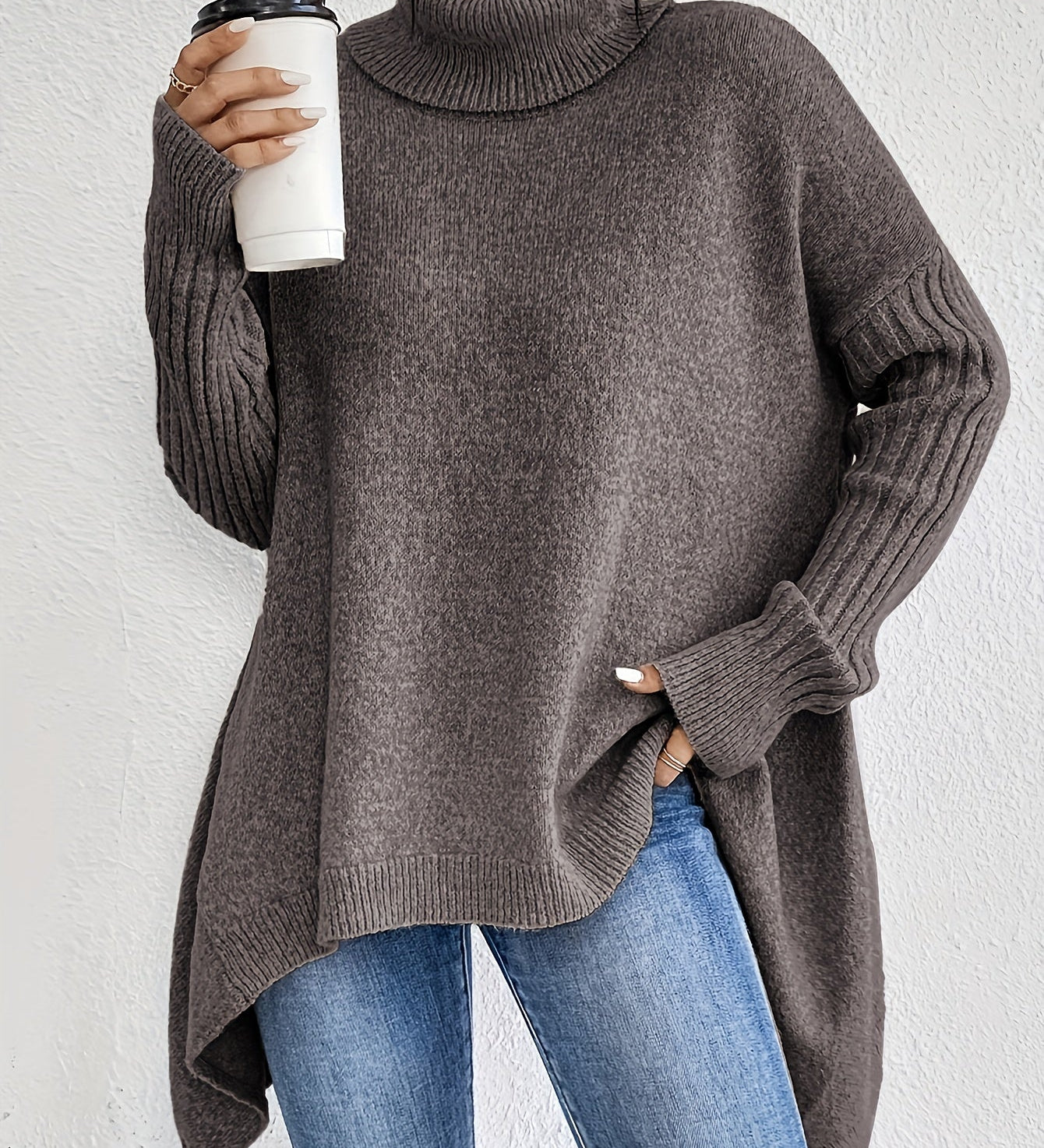 Oversized coltrui met zachte knit en verlengde achterkant