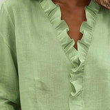 Blouse met V-hals en ruches voor een elegante uitstraling