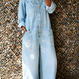 Denim jumpsuit met off-shoulder halslijn en relaxte pasvorm