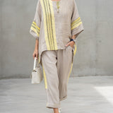 Linnen set met streepdetails en asymmetrische tuniek
