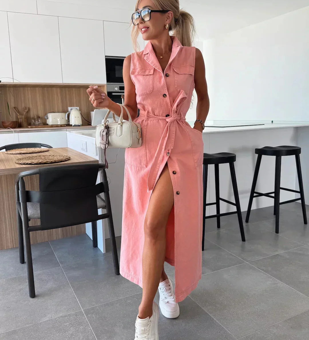Lois | Mouwloze denim maxi jurk