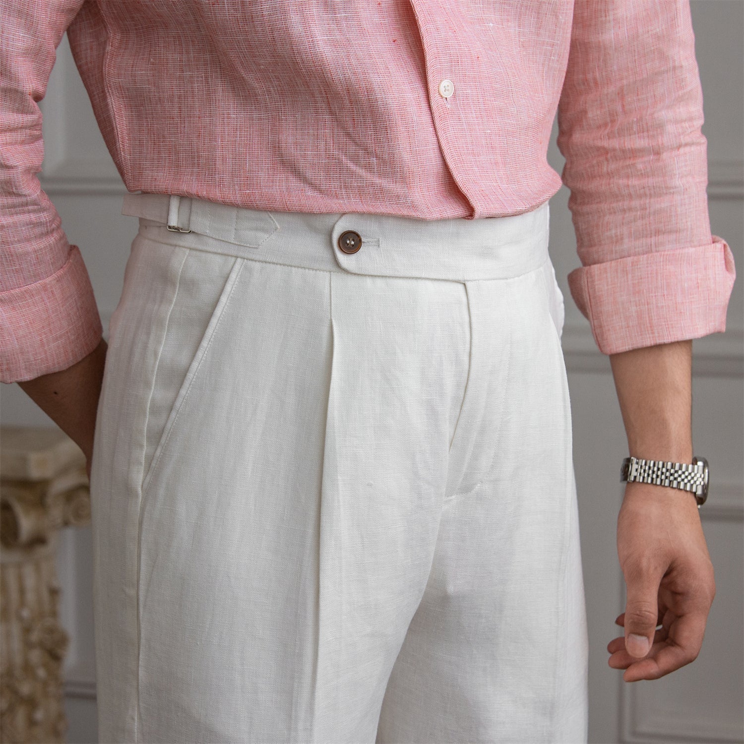 Linnen broek met rechte pasvorm en plooien voor warm weer