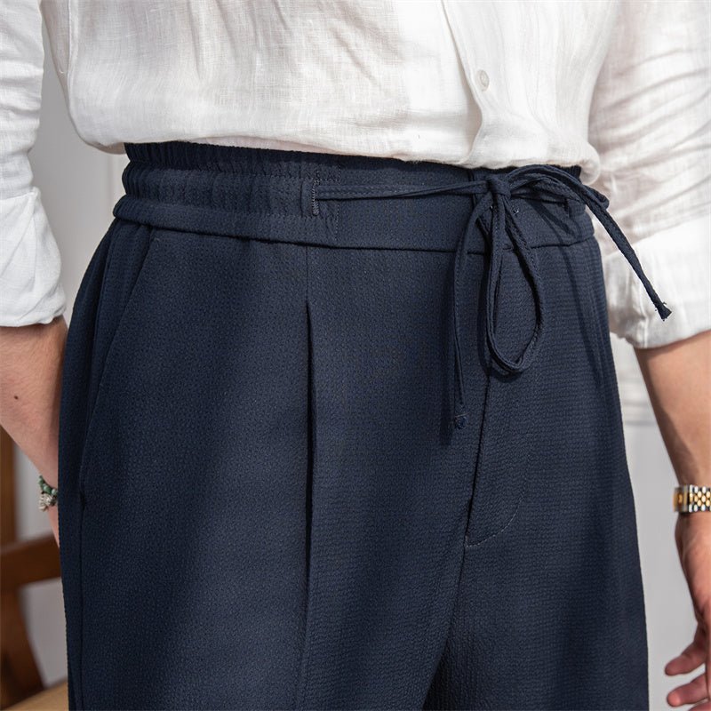Seersucker strandbroek met trekkoord en ontspannen pasvorm