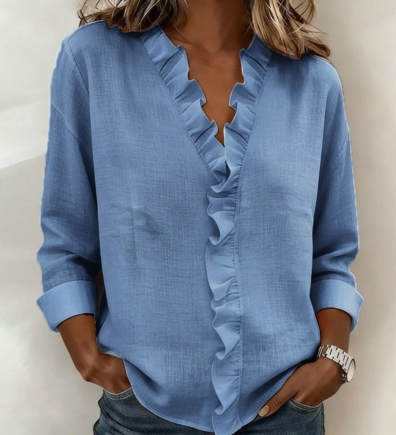 Blouse met V-hals en ruches voor een elegante uitstraling