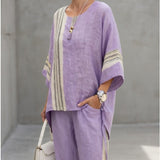 Linnen set met streepdetails en asymmetrische tuniek